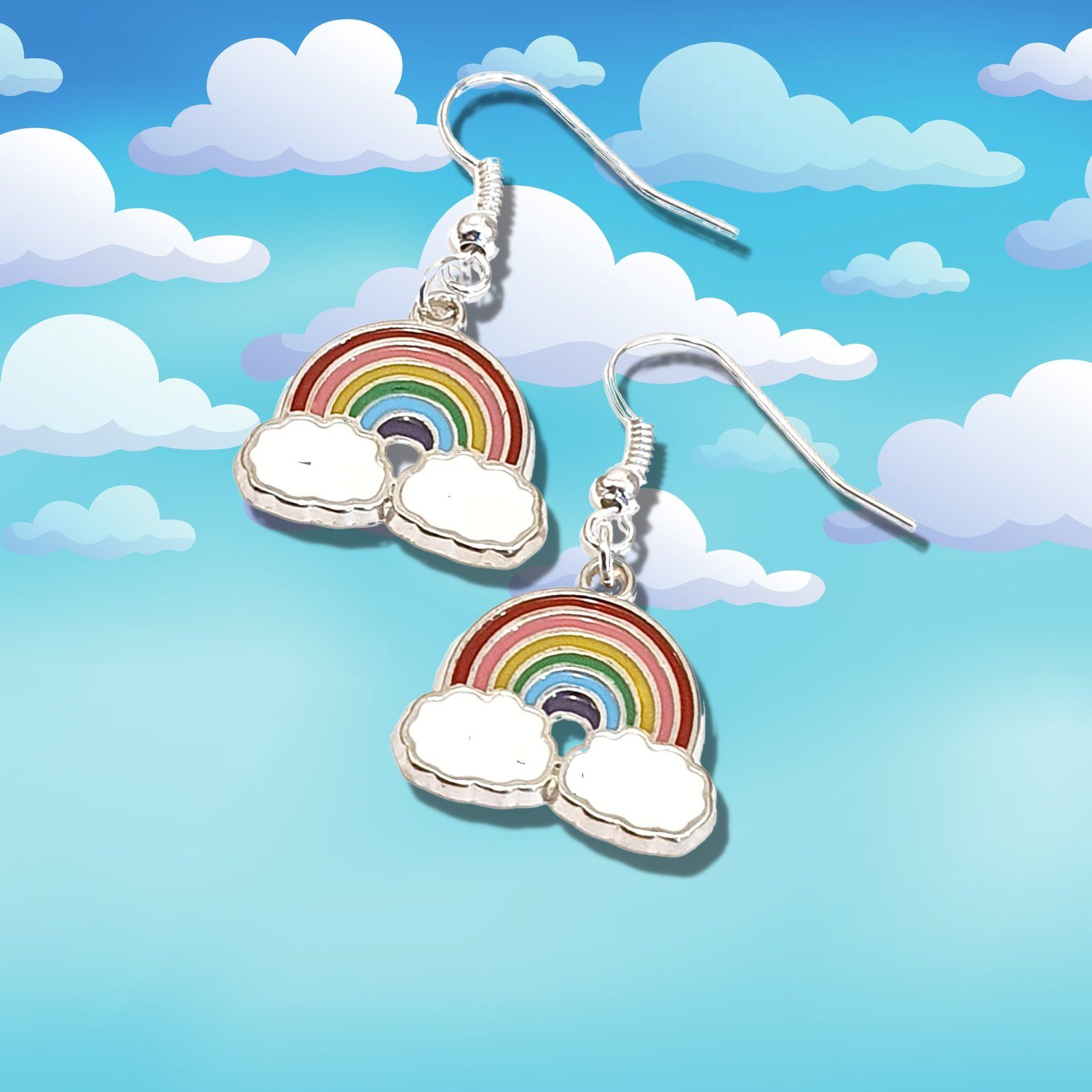 Rainbow Earrings Silver Enamel