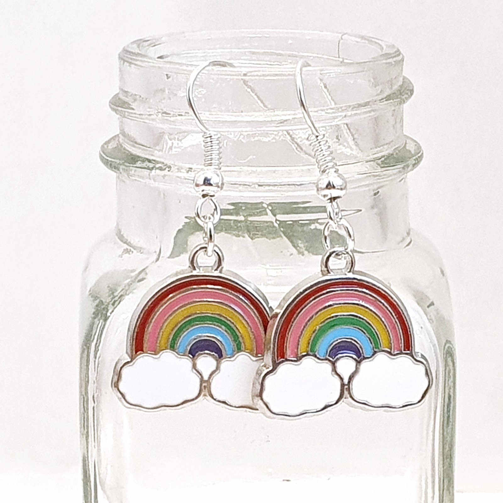 Rainbow Earrings Silver Enamel
