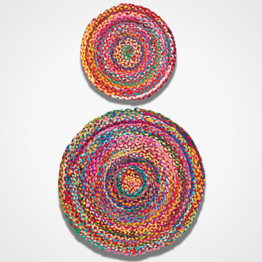 Round Multi Colour Cotton Chindi Braided Rug 60cm