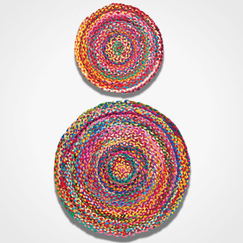 Round Multi Colour Cotton Chindi Braided Rug 60cm