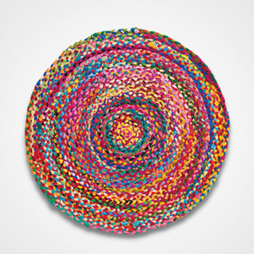 Round Multi Colour Cotton Chindi Braided Rug 90cm