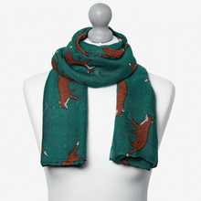 Load image into Gallery viewer, Running Fox Scarf Teal green
