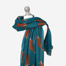 Load image into Gallery viewer, Running Fox Scarf Teal green
