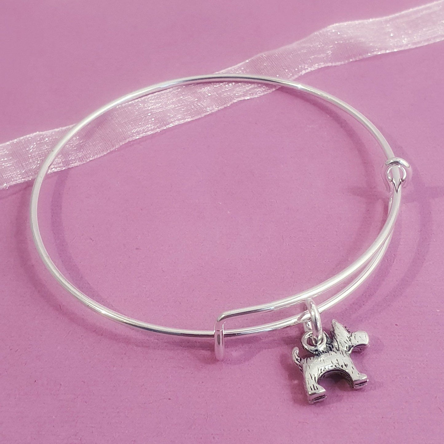 Scotty Dog Charm Bangle Silver