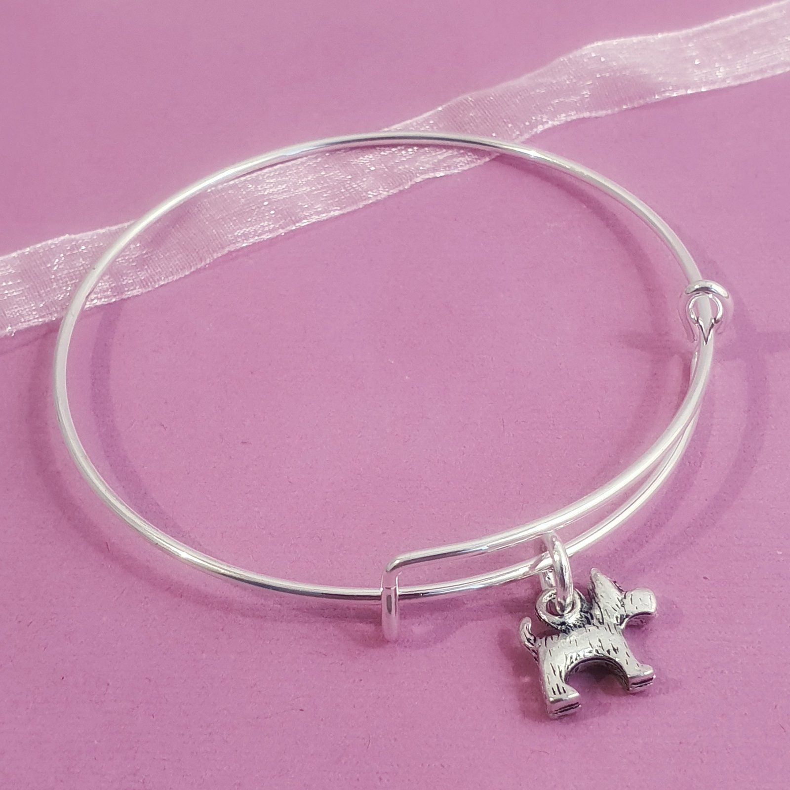 Scotty Dog Charm Bangle Silver