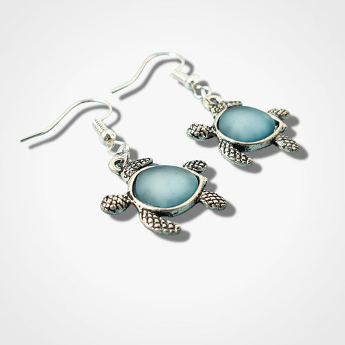 Seaglass Turtle Earrings Silver