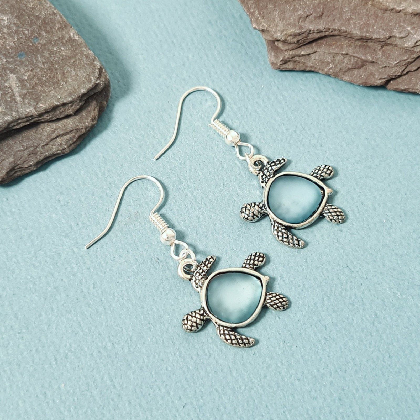 Seaglass Turtle Earrings Silver