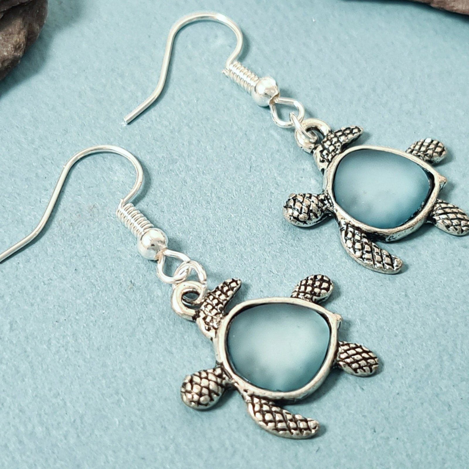 Seaglass Turtle Earrings Silver