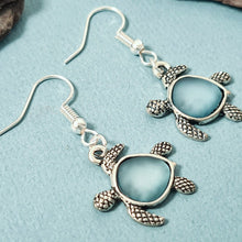 Load image into Gallery viewer, Seaglass Turtle Earrings Silver
