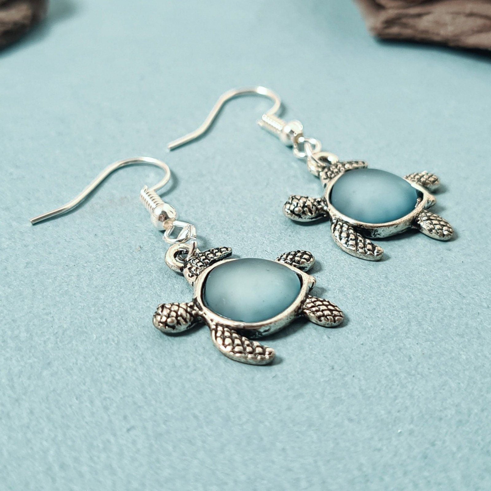 Seaglass Turtle Earrings Silver