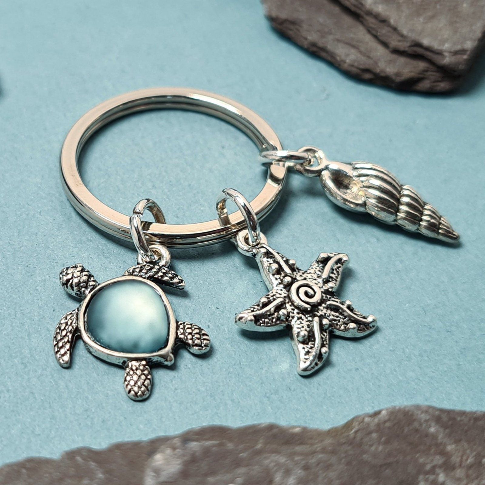 Seaglass Turtle Keyring Blue
