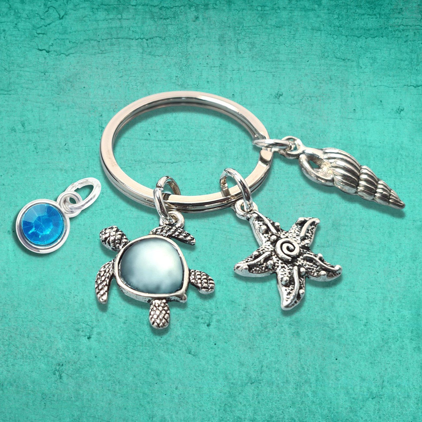 Seaglass Turtle Keyring Blue