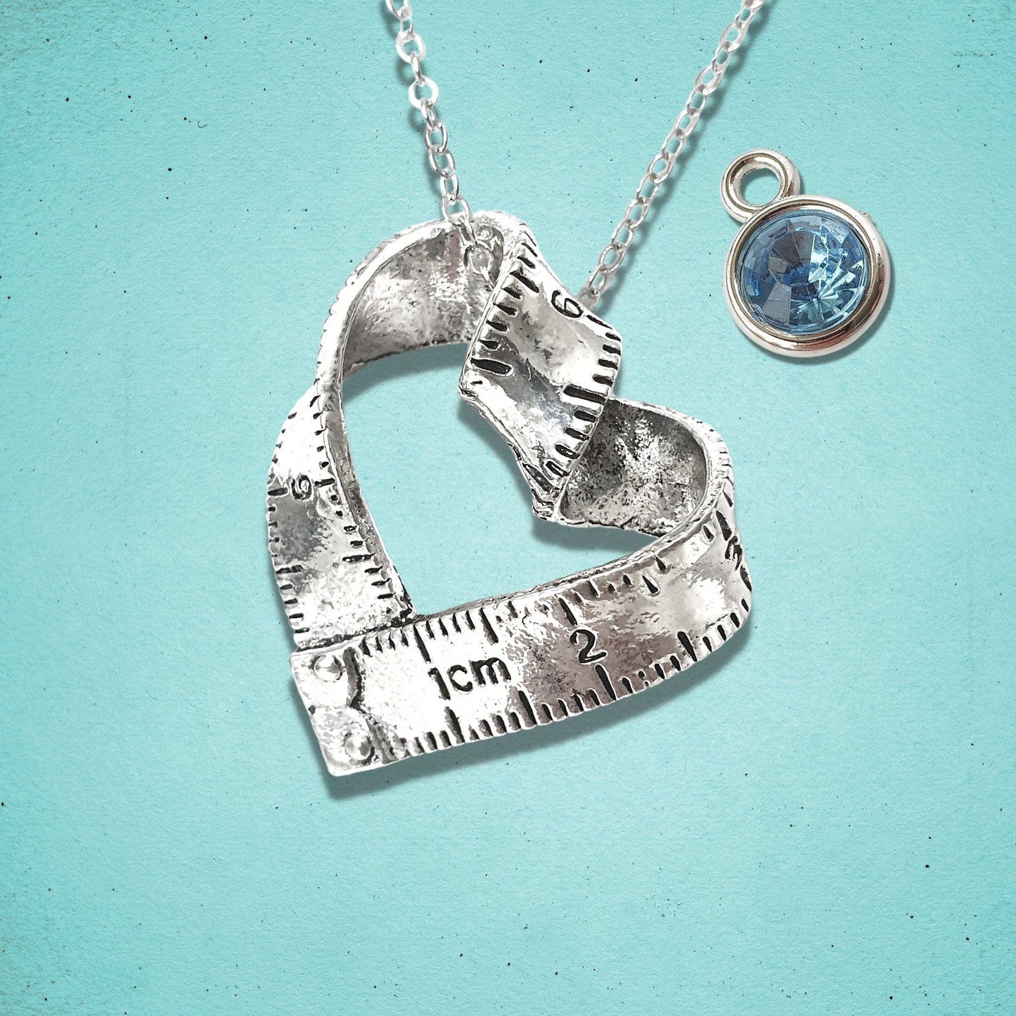Seamstress Tape Measure Heart Necklace Silver