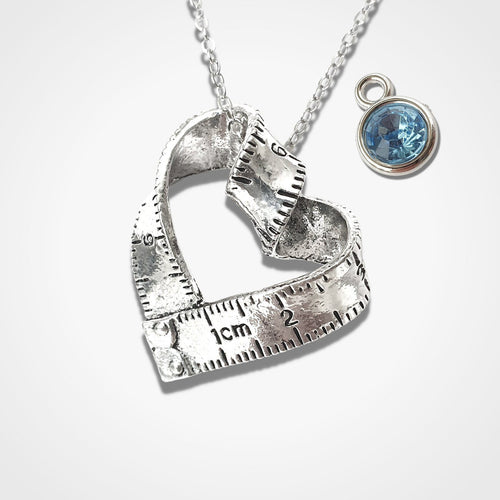 Seamstress Tape Measure Heart Necklace Silver