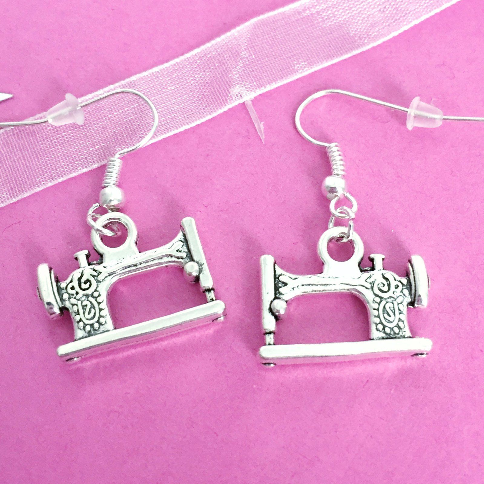 Sewing Machine Earrings Silver