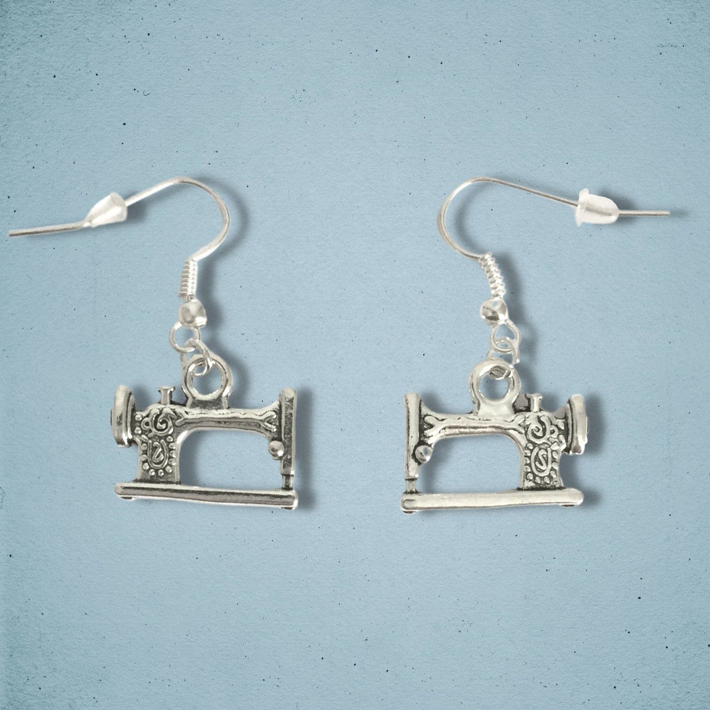 Sewing Machine Earrings Silver