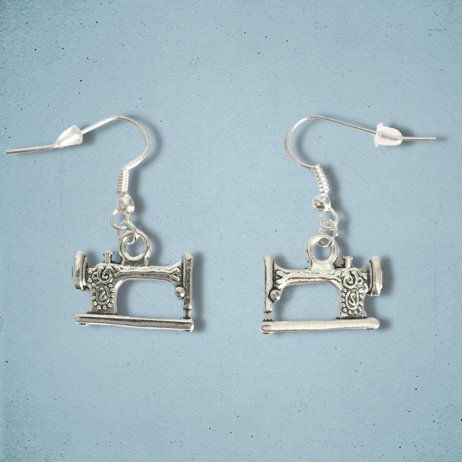 Sewing Machine Earrings Silver