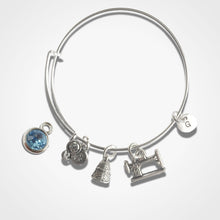 Load image into Gallery viewer, Sewing Theme Charm Bangle Silver
