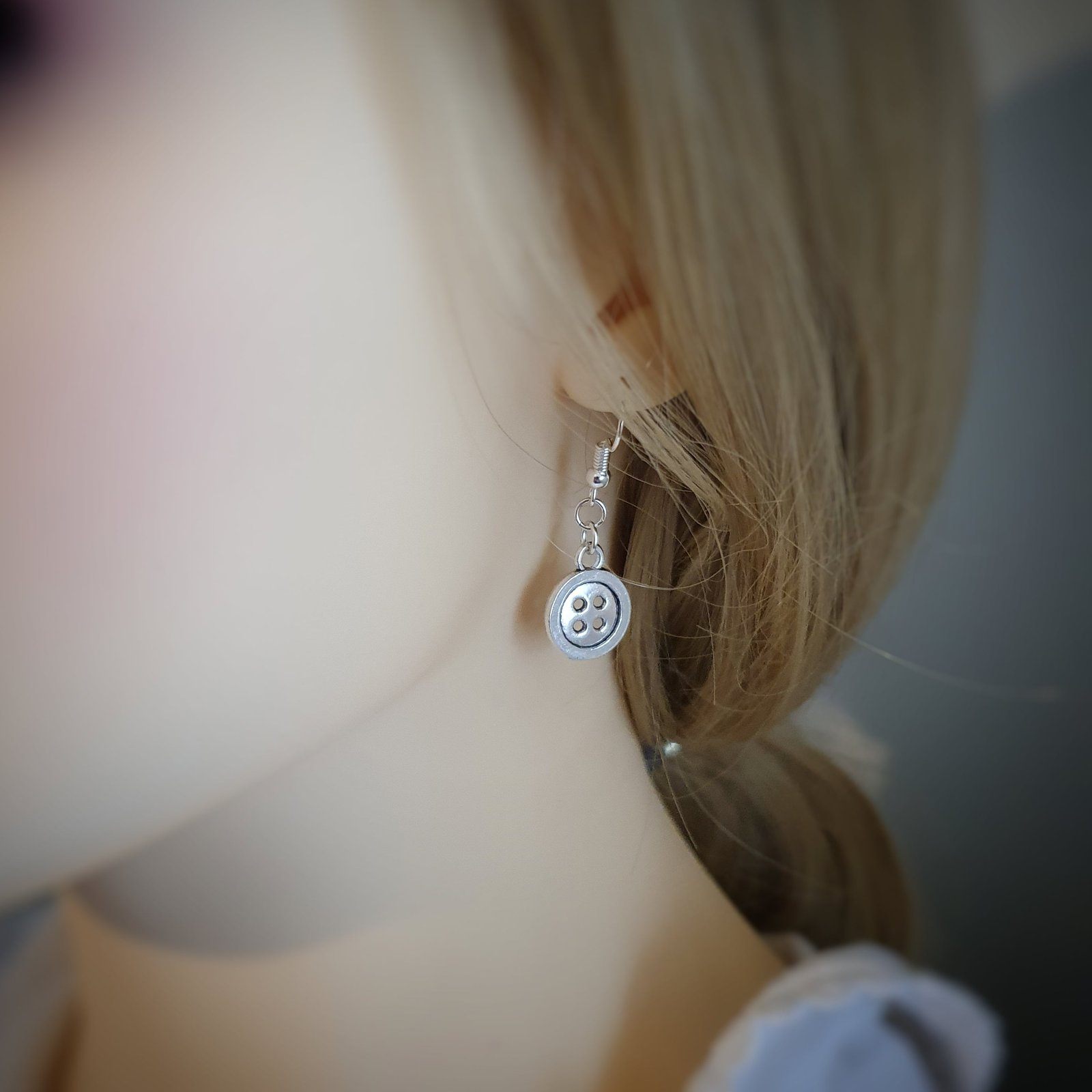 Shirt Button Earrings Silver