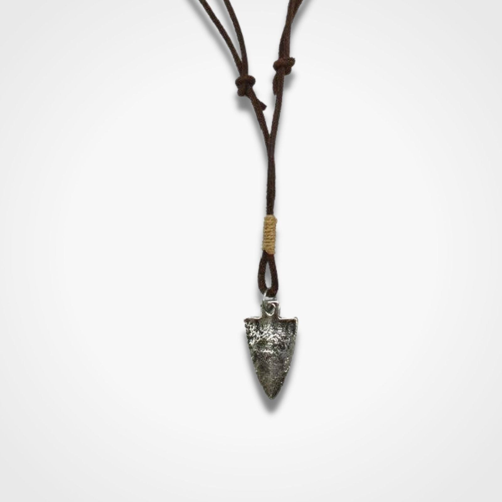 Silver Arrowhead Leather Pull Tie Men Necklace