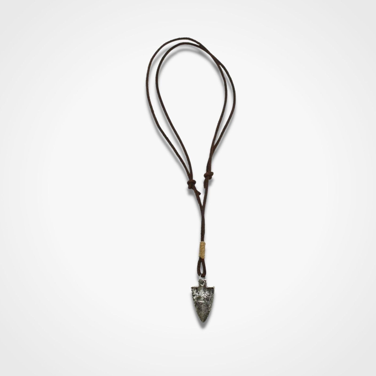 Silver Arrowhead Leather Pull Tie Men Necklace