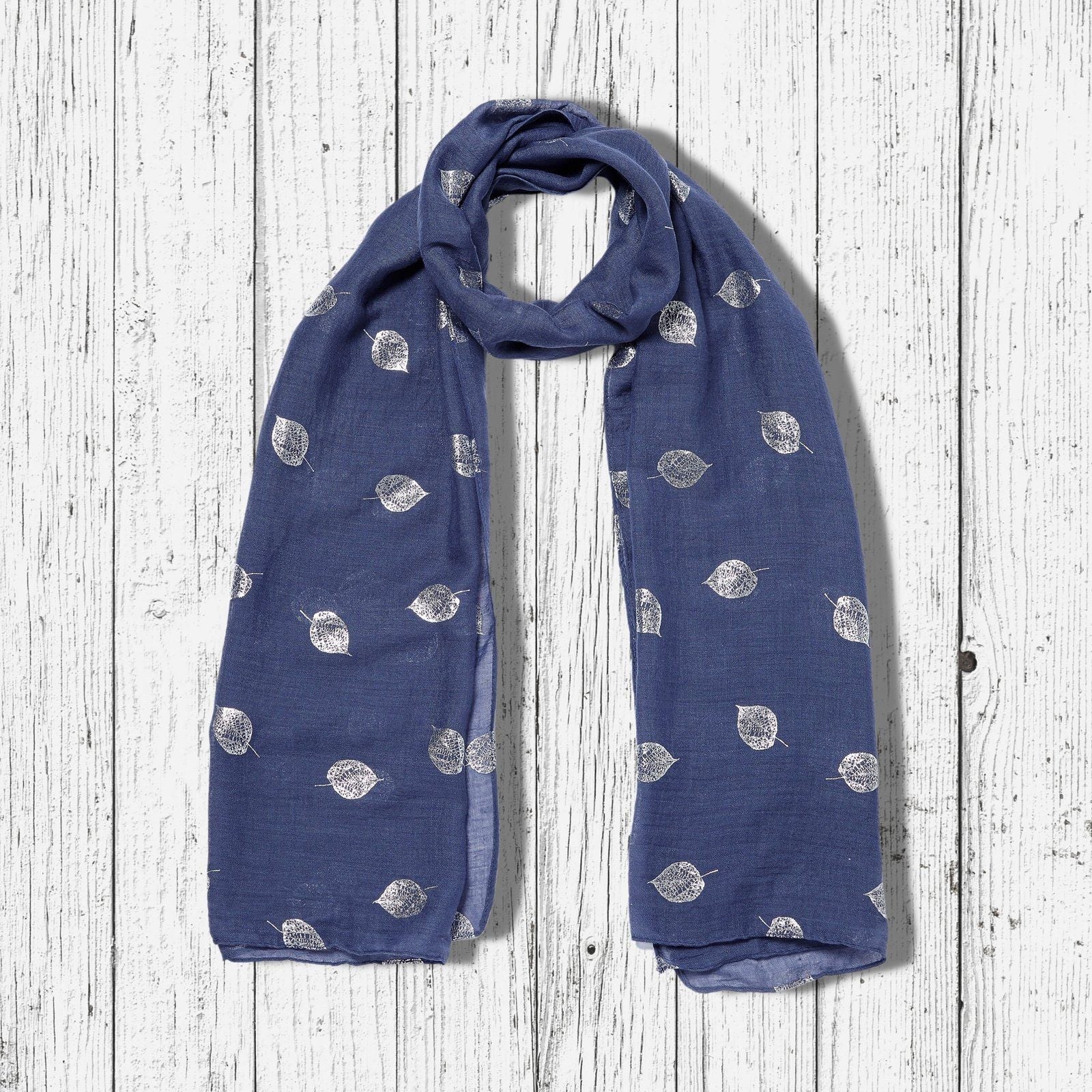 Silver Leaf Scarf Blue