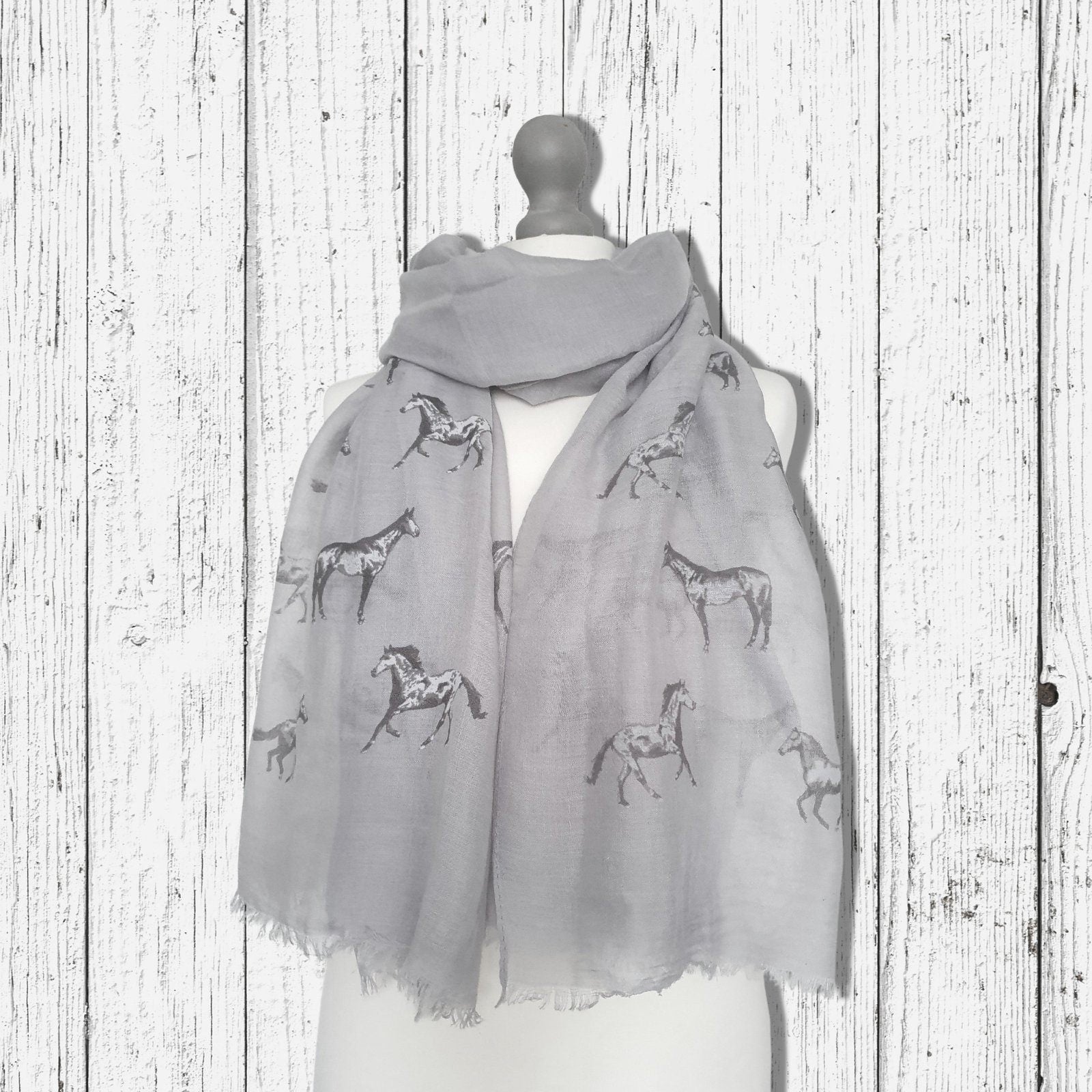 Sketched Horses Scarf Grey