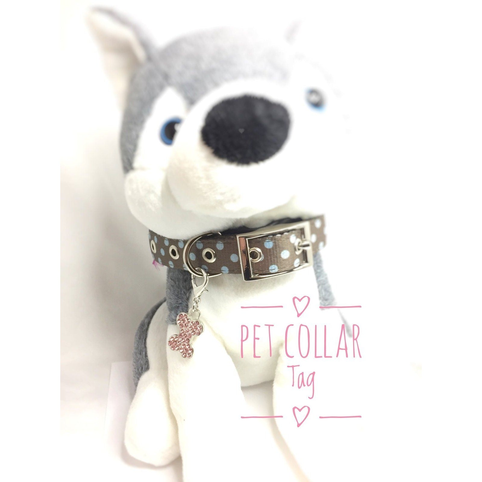 Sparkly Bone Dog Collar Tag Silver Diamante