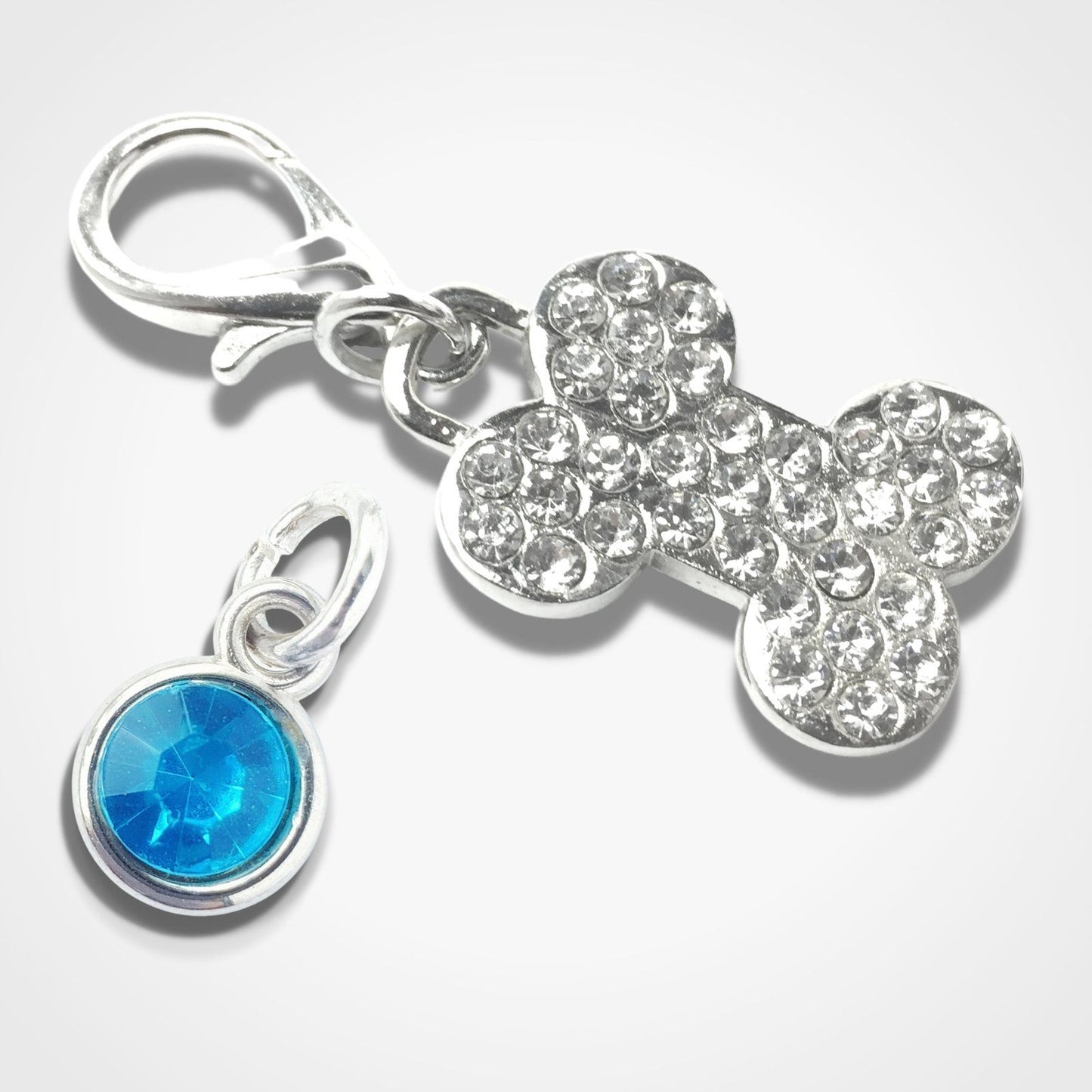 Sparkly Bone Dog Collar Tag Silver Diamante