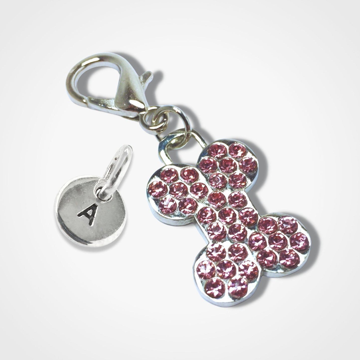 Sparkly Bone Dog Collar Tag Silver Diamante