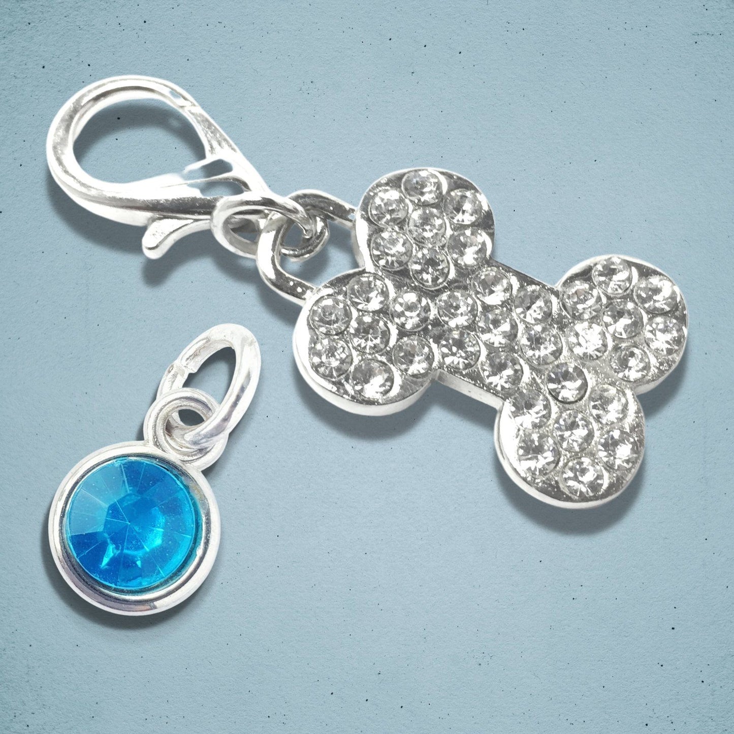 Sparkly Bone Dog Collar Tag Silver Diamante