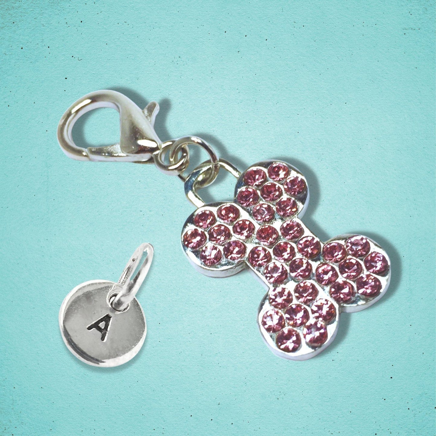 Sparkly Bone Dog Collar Tag Silver Diamante