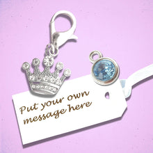 Load image into Gallery viewer, Sparkly Crown Pet Collar Tag Silver Clear Diamante
