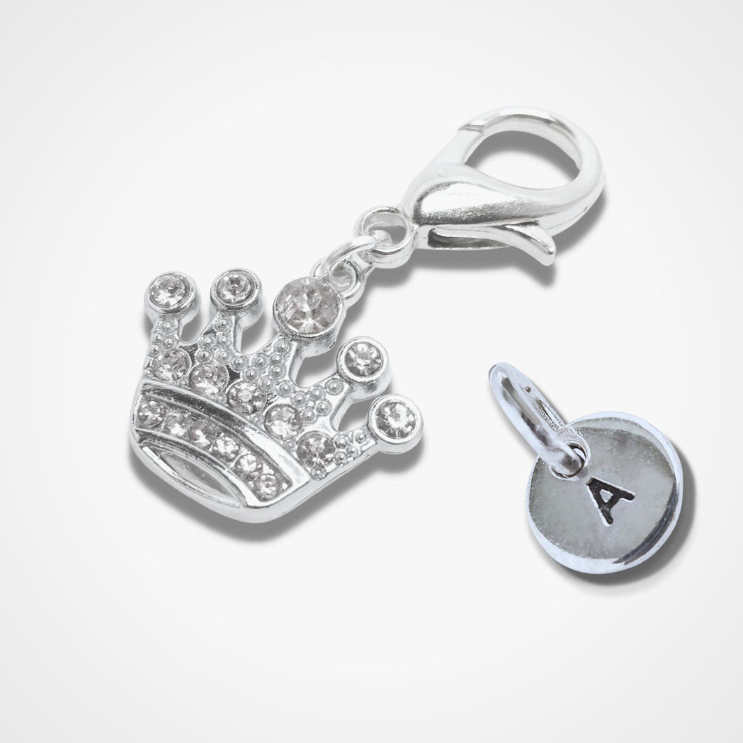 Sparkly Crown Pet Collar Tag Silver Clear Diamante