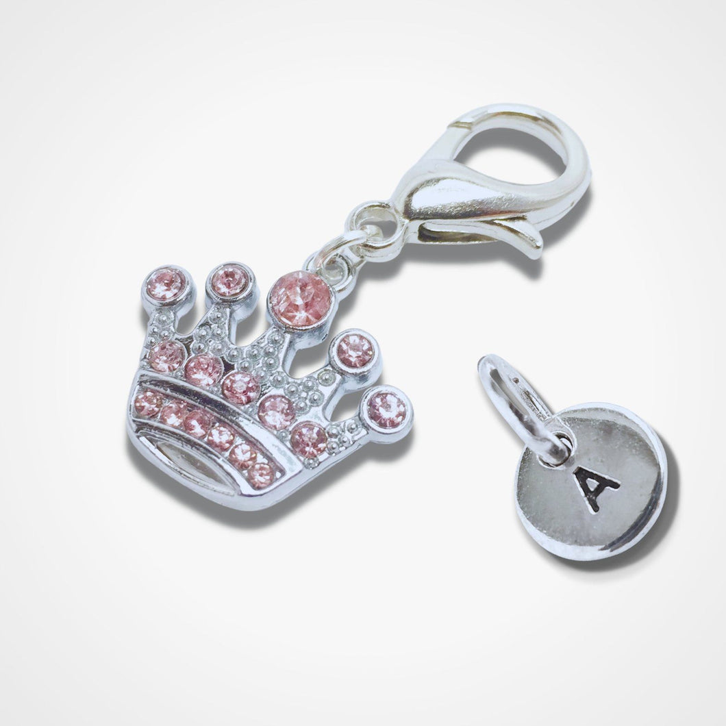 Sparkly Crown Pet Collar Tag Silver Diamante