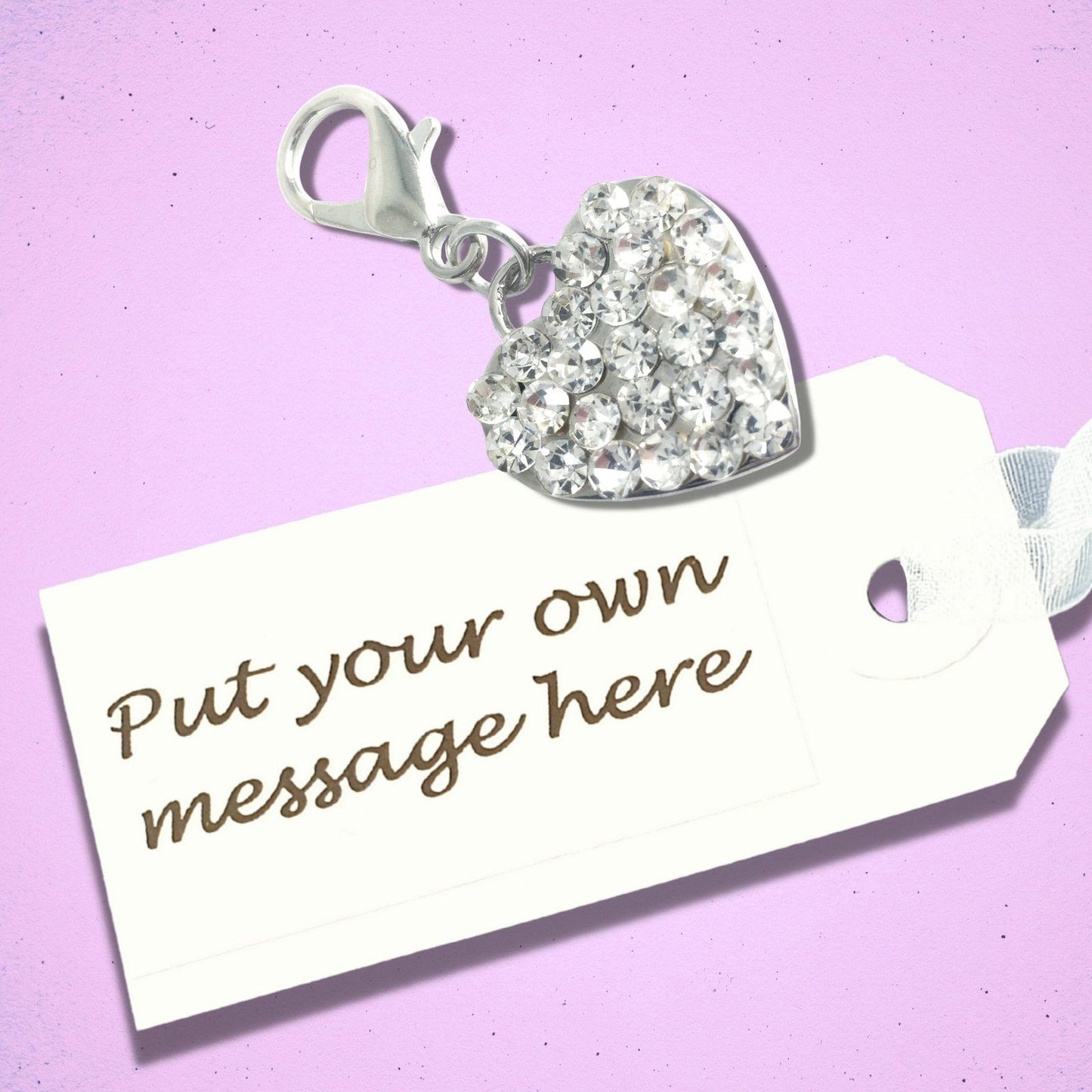 Sparkly Heart Clip Tag Silver