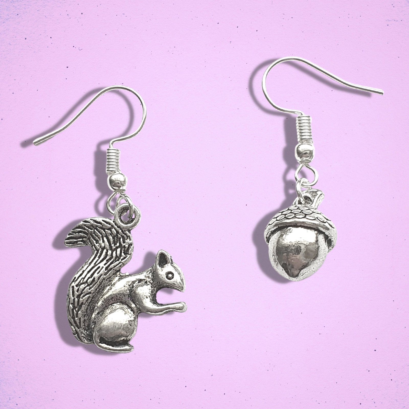 Squirrel Acorn Earrings Silver