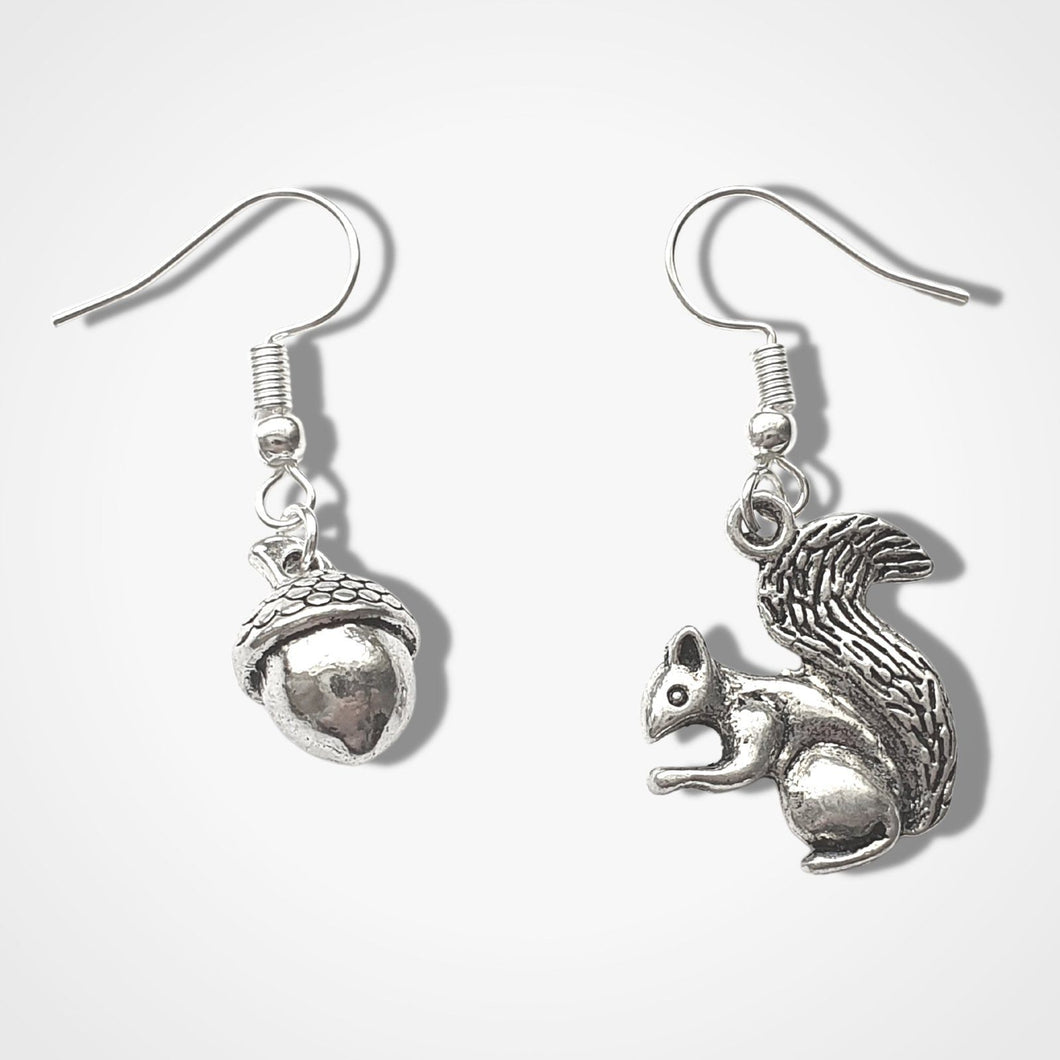 Squirrel Acorn Earrings Silver
