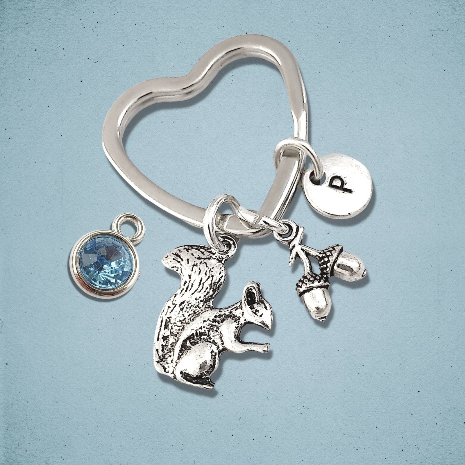 Squirrel Acorn Keyring Silver