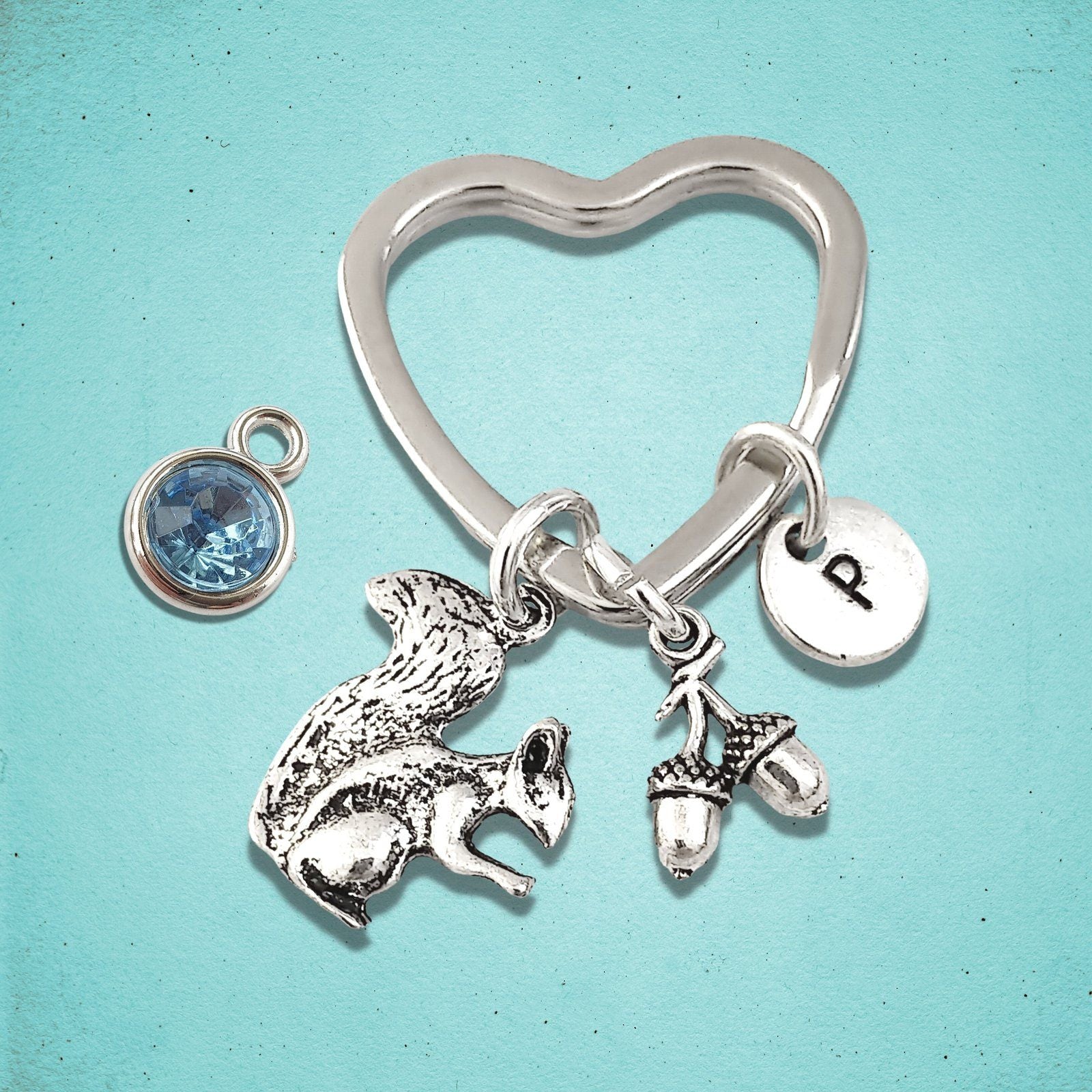Squirrel Acorn Keyring Silver