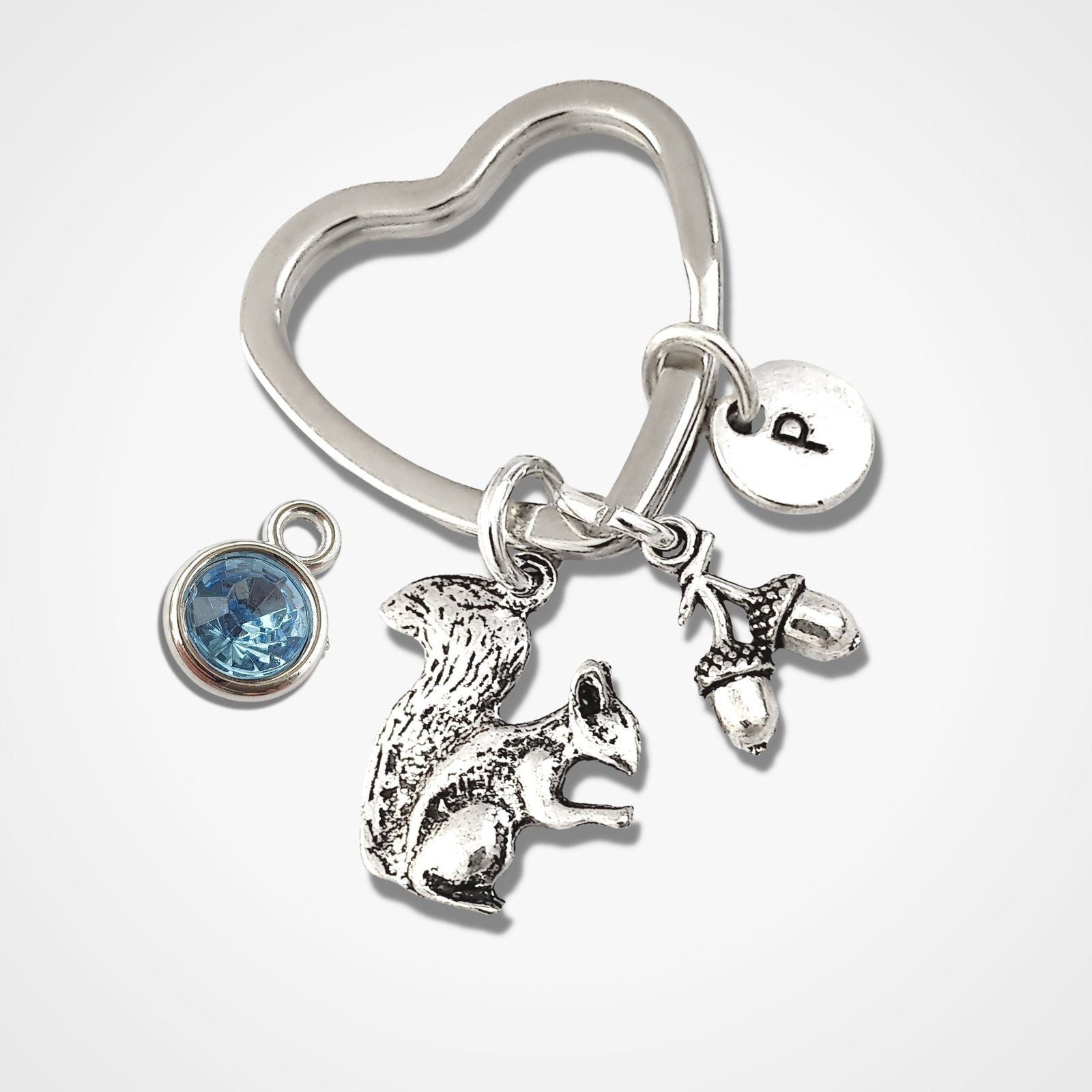 Squirrel Acorn Keyring Silver