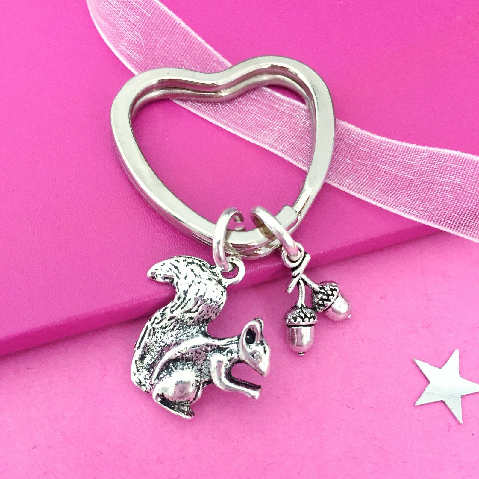 Squirrel Acorn Keyring Silver