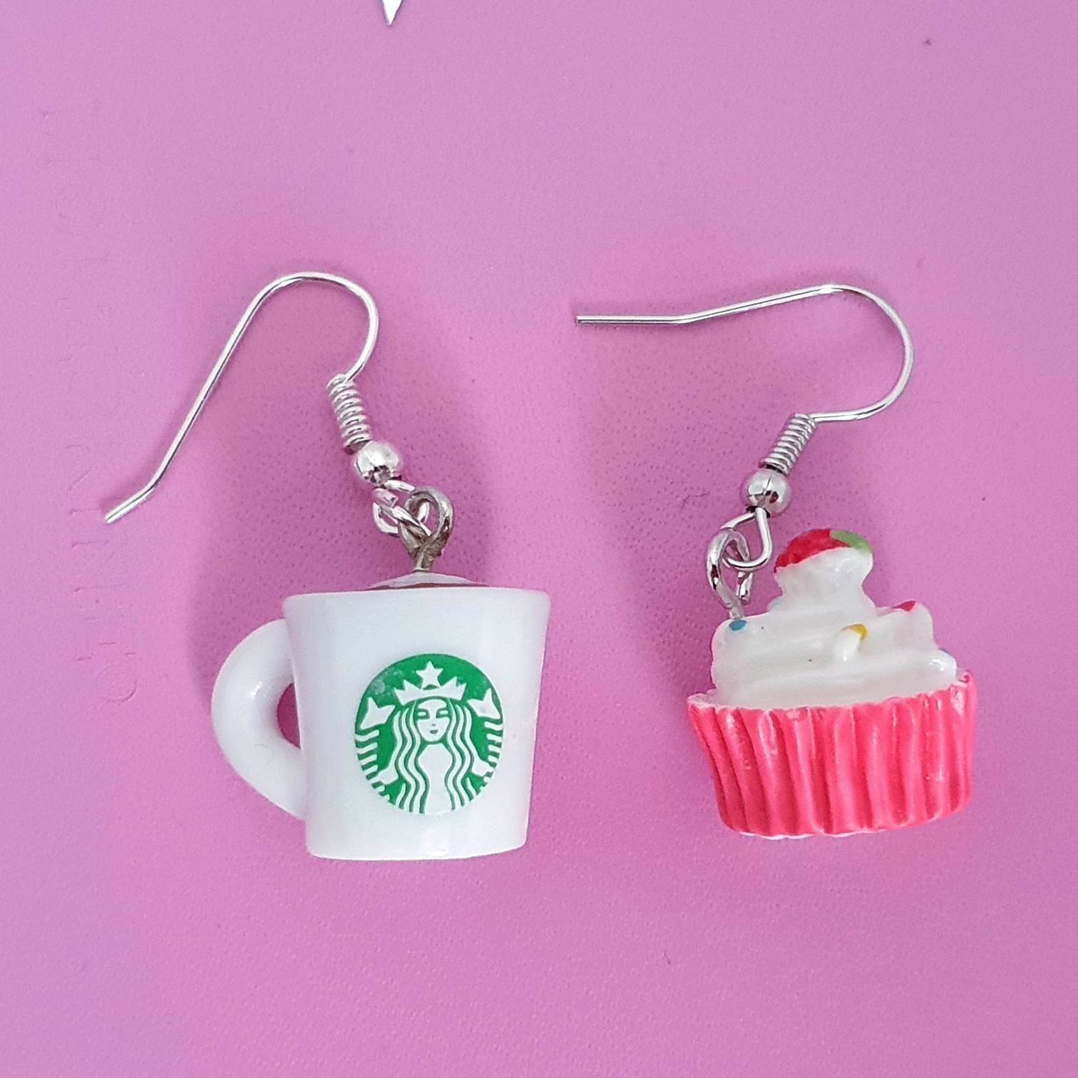 Starbucks Coffee Cupcake Earrings Silver