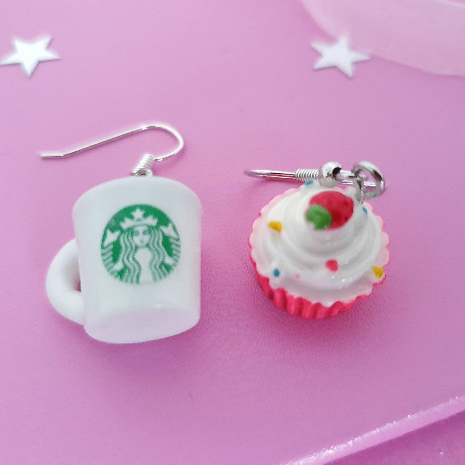 Starbucks Coffee Cupcake Earrings Silver