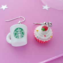 Load image into Gallery viewer, Starbucks Coffee Cupcake Earrings Silver
