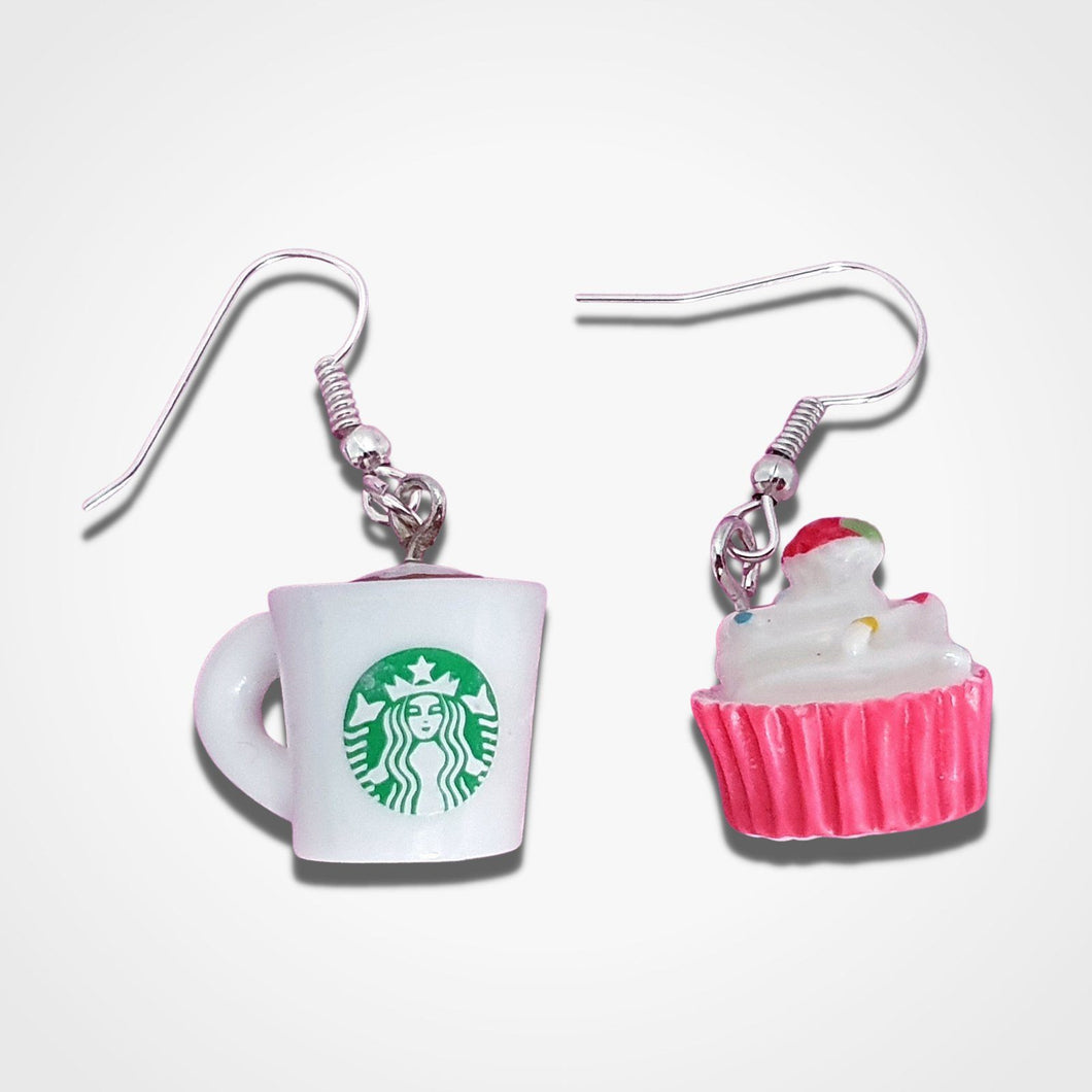 Starbucks Coffee Cupcake Earrings Silver