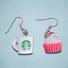 Load image into Gallery viewer, Starbucks Coffee Cupcake Earrings Silver
