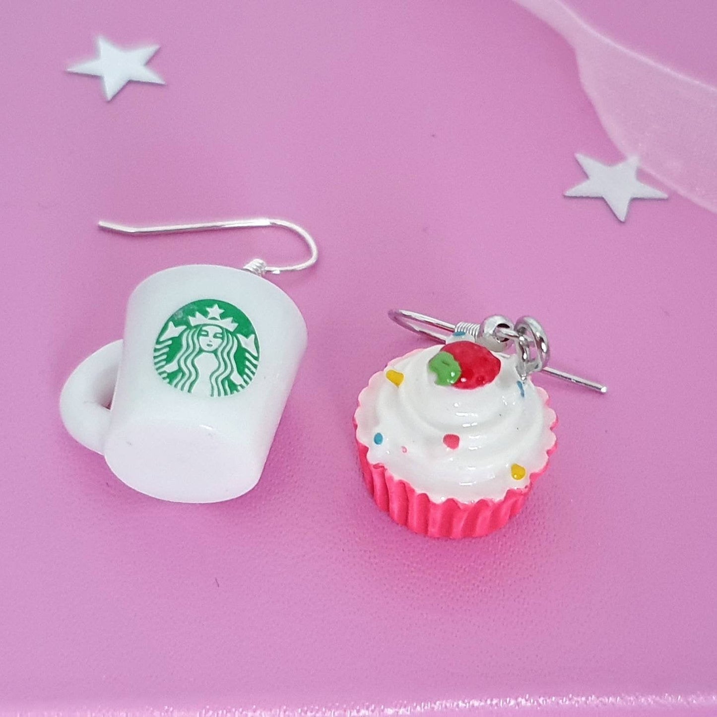 Starbucks Coffee Cupcake Earrings Silver