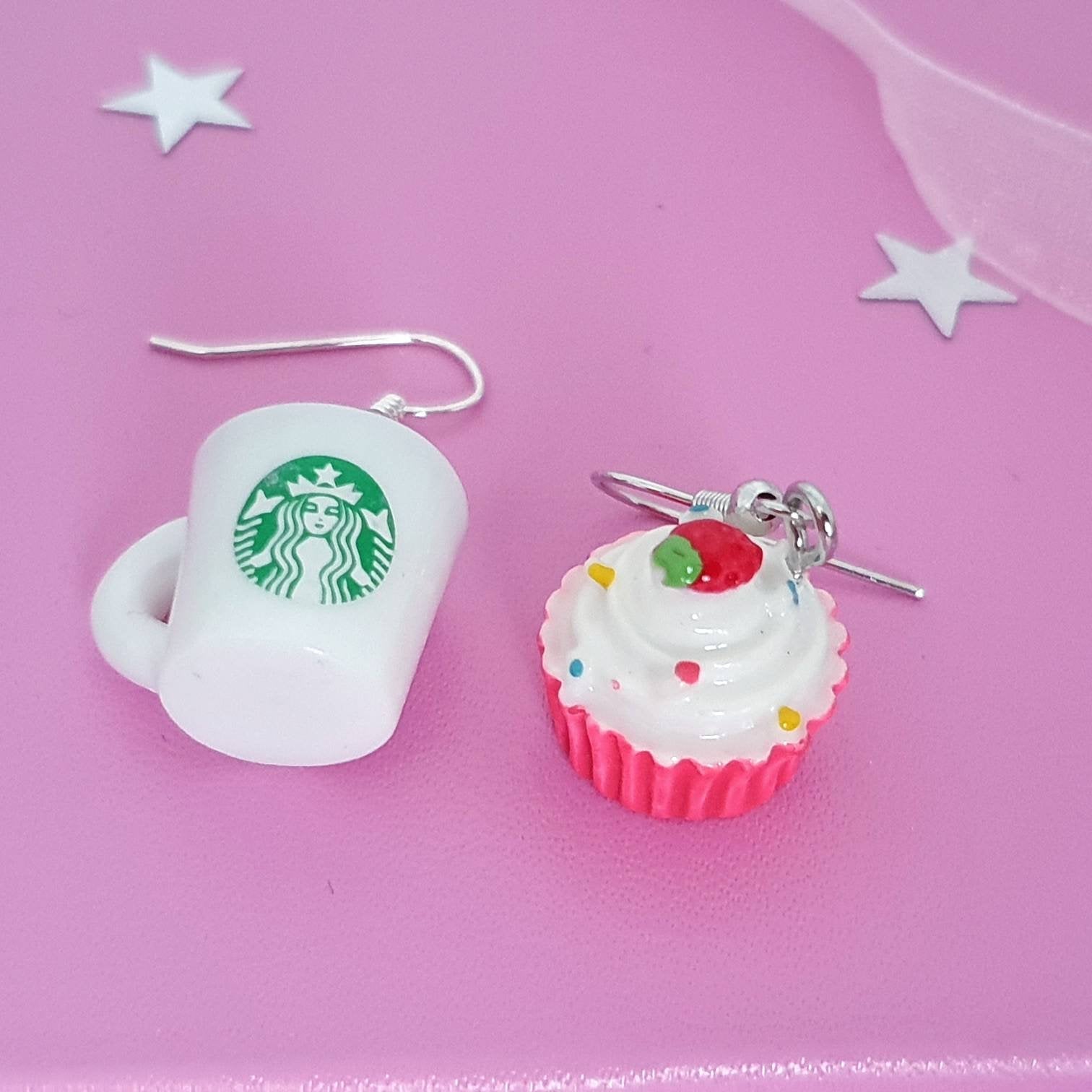 Starbucks Coffee Cupcake Earrings Silver