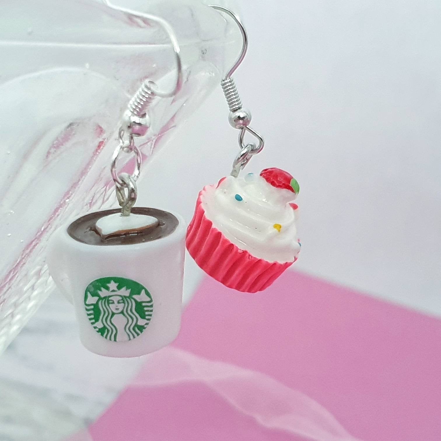 Starbucks Coffee Cupcake Earrings Silver